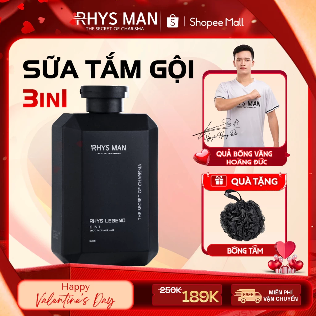 Sữa tắm gội nam 3in1 RHYS MAN hương nước hoa Rhys Legend 350ml